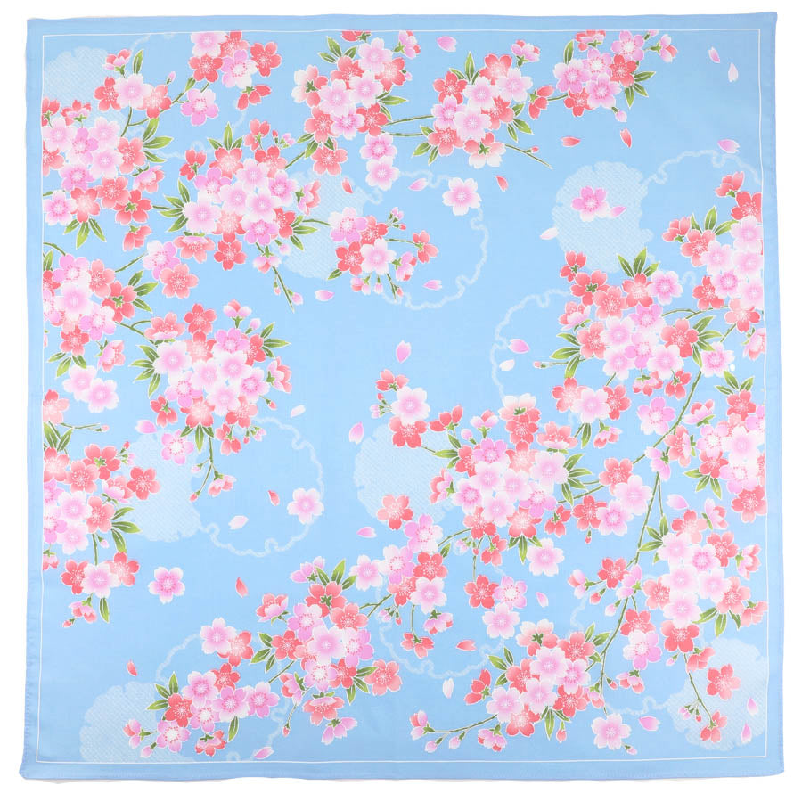 Floral Motif Cotton Handkerchief - Sky Blue