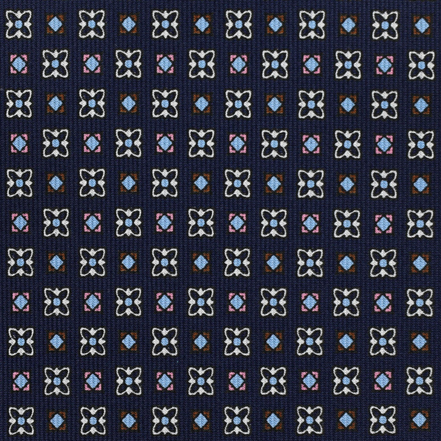 Floral Printed Silk Bespoke Tie - Navy
