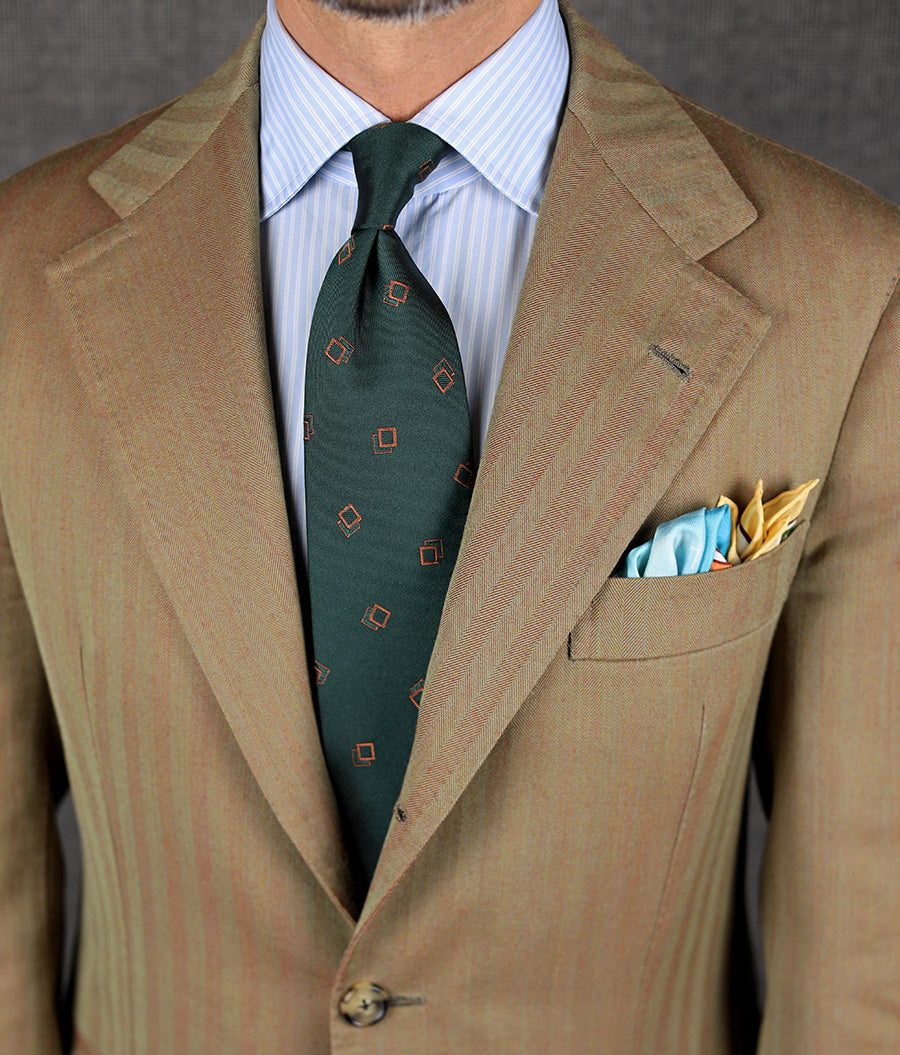 Geometrical Jacquard Silk Tie - Forest - Hand-Rolled