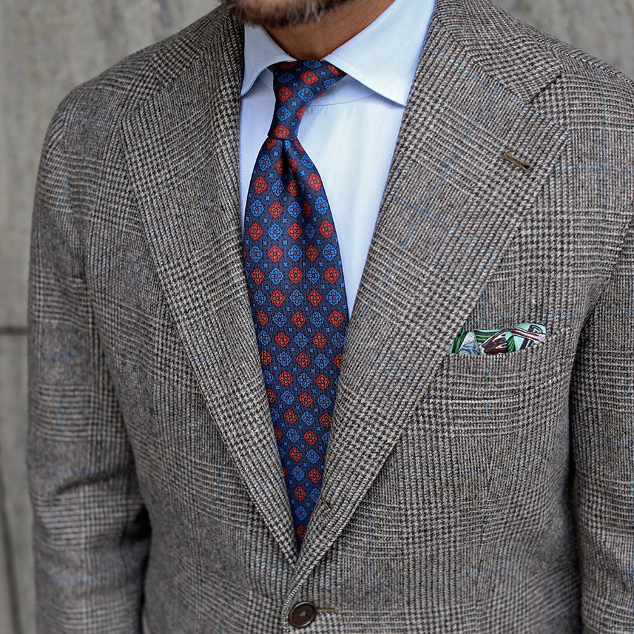 Ancient Madder Silk Tie - Navy - Hand-Rolled