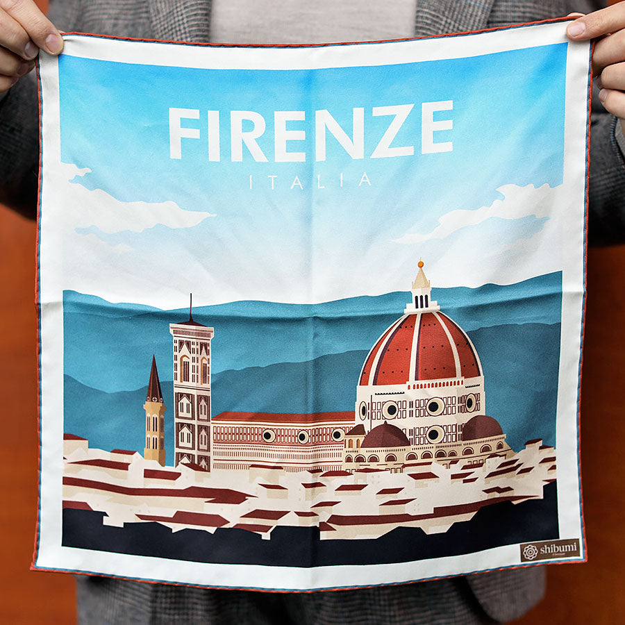 Firenze Travel Poster Silk Pocket Square - 40x40cm