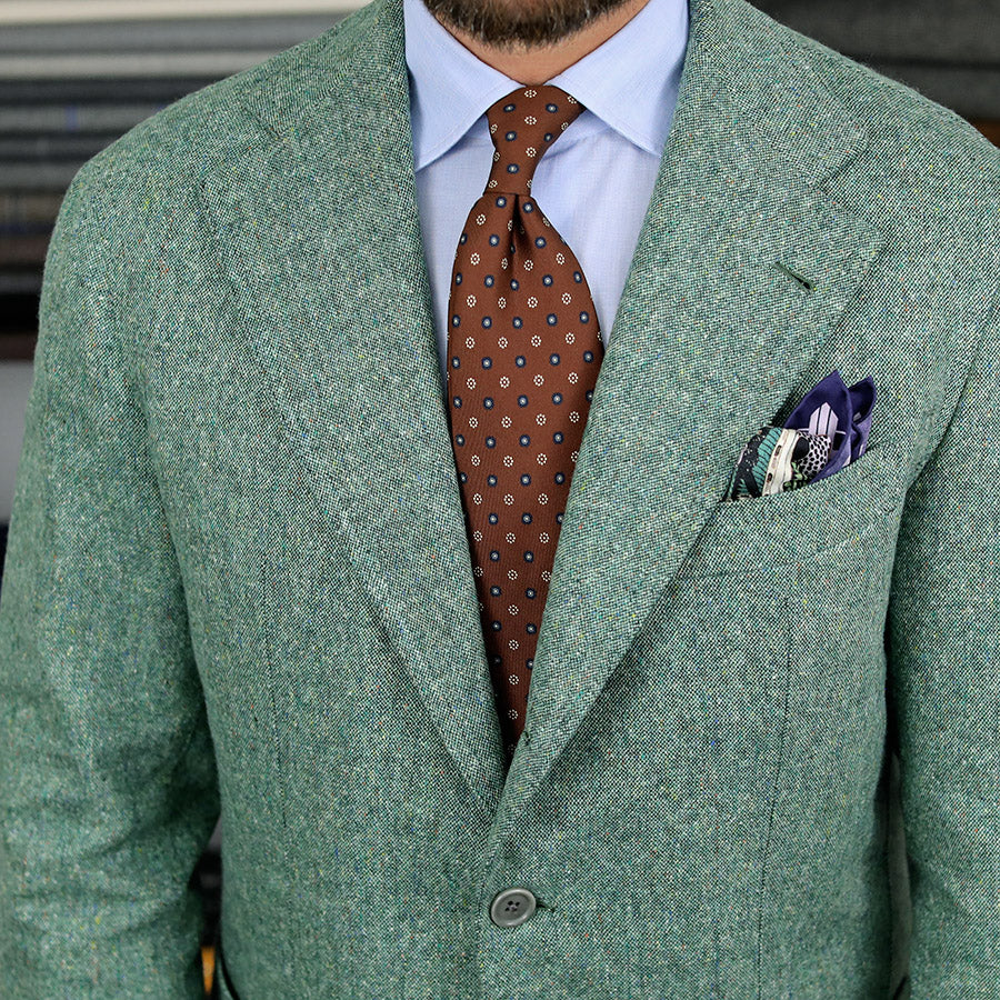 Floral Printed Silk Tie - Oak - Hand-Rolled