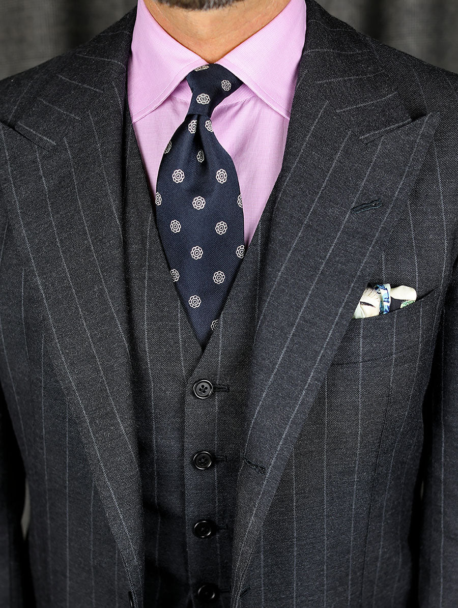 Shibumi-Flower Japanese Jacquard Silk Tie - Navy