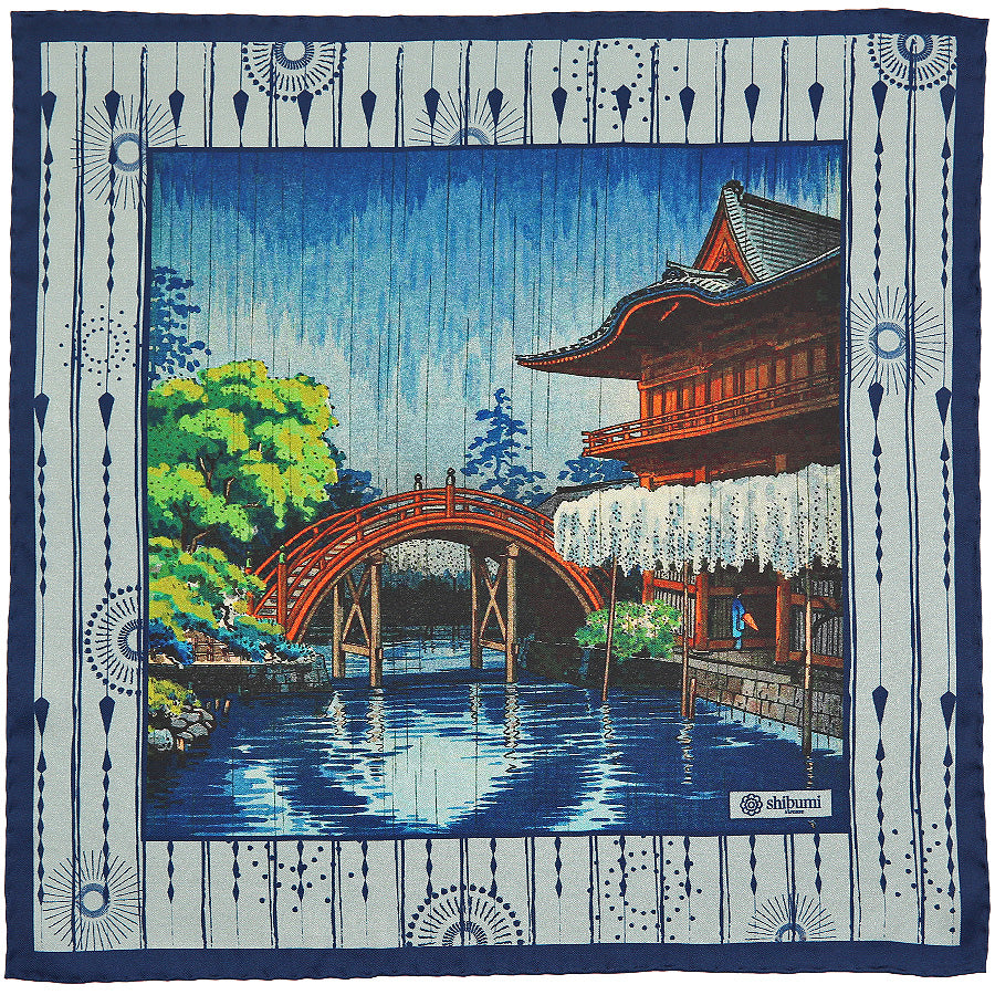 Ukiyo-e Silk Pocket Square - Harushigure - 40x40cm