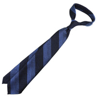 Striped Fina Grenadine Cotton / Wool / Silk Tie - Navy / Blue