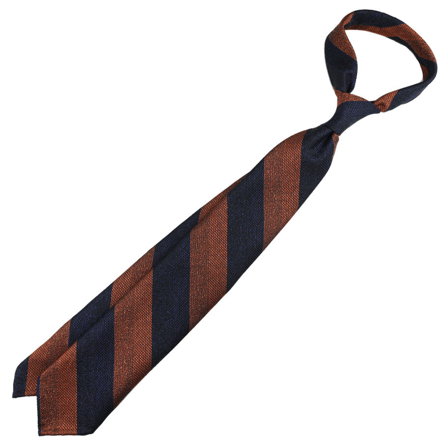 Striped Fina Grenadine Cotton / Wool / Silk Tie - Navy / Rust