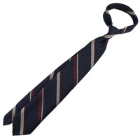Striped Grossa Grenadine Wool / Silk Tie - Navy - Hand-Rolled