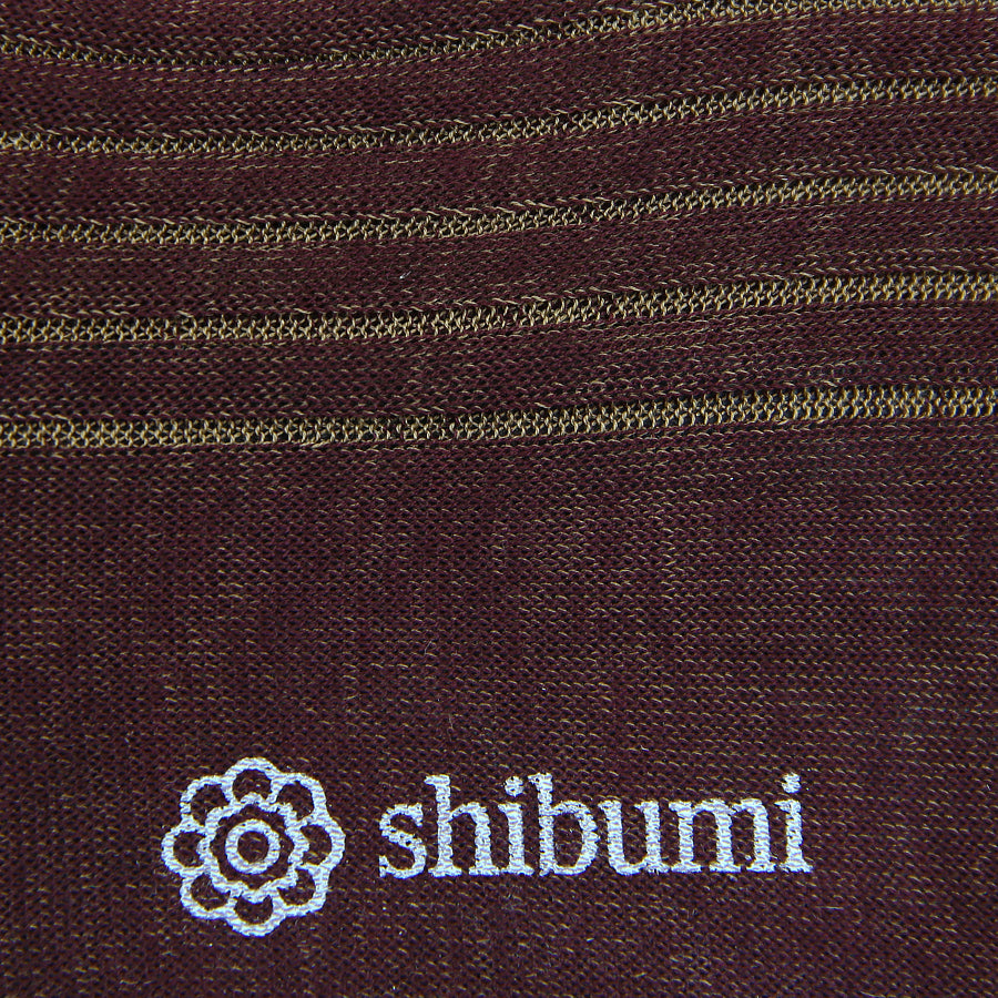 Knee Socks - Shadow Stripes - Burgundy / Beige - Pure Cotton
