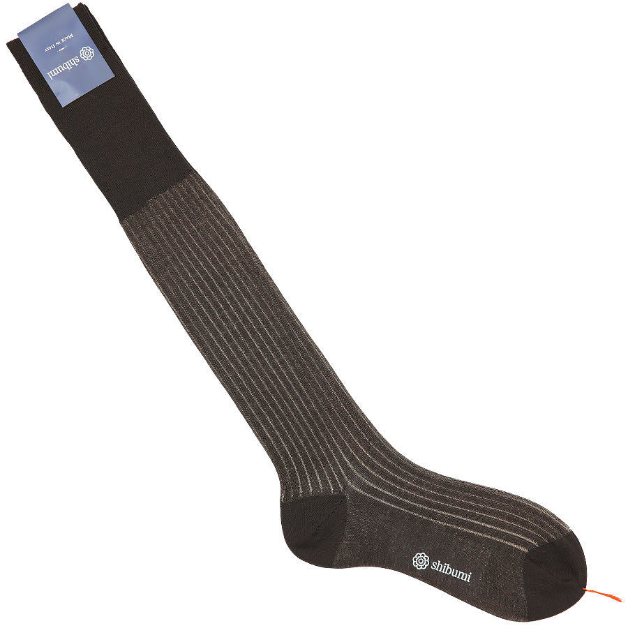 Knee Socks - Shadow Stripes - Chocolate / Beige - Pure Cotton