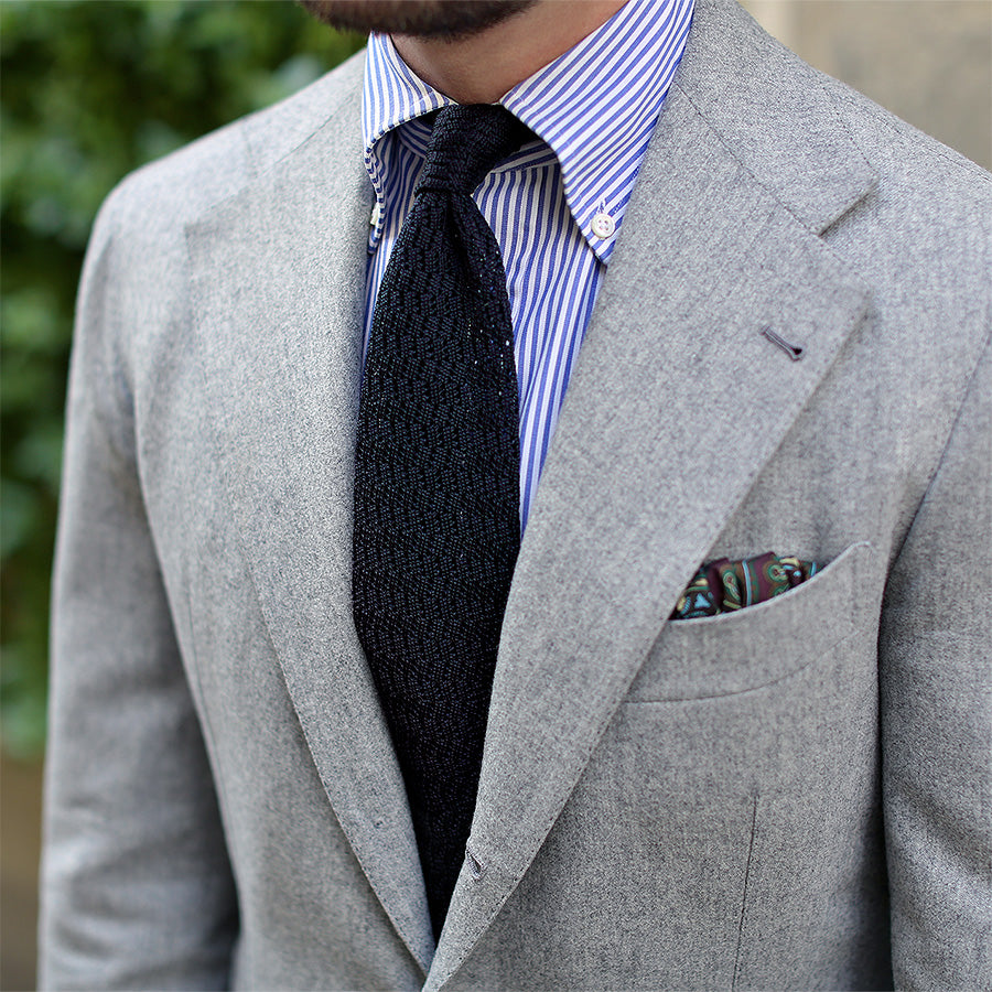 Zigzag Silk Knit Tie - Midnight