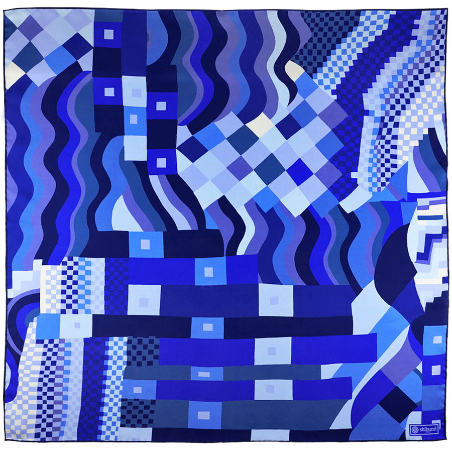 Geometrical Pattern Silk Neckerchief - Blue - 65 x 65cm