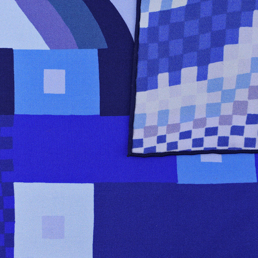 Geometrical Pattern Silk Neckerchief - Blue - 65 x 65cm
