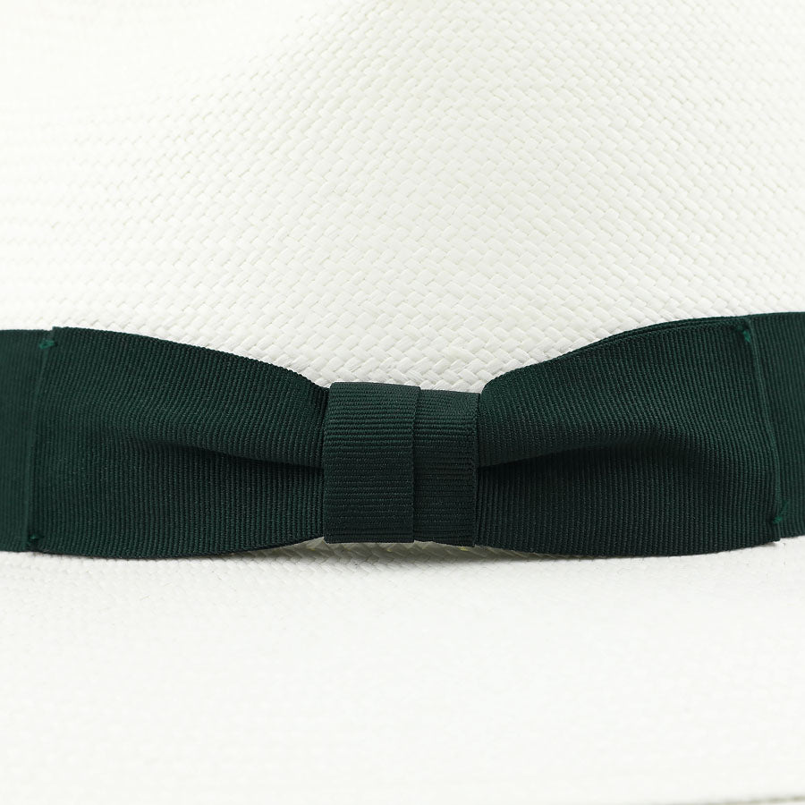 Panama Hat - Ivory - Forest Green Ribbon - Llano