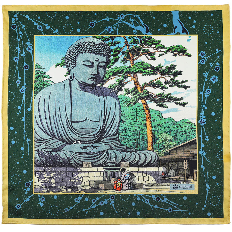 Ukiyo-e Silk Pocket Square - Kamakura Daibutsu - 40x40cm