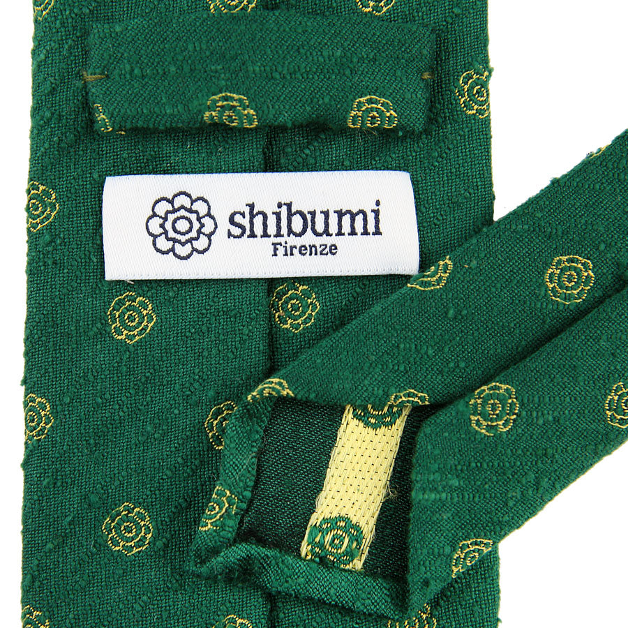Shibumi-Flower Shantung Silk Tie - Green - Hand-Rolled