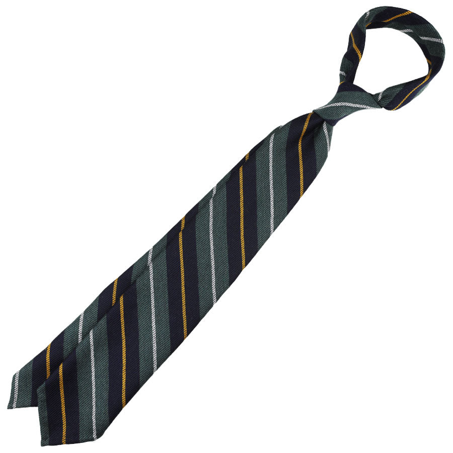 Striped Wool Tie - Navy / Forest - Hand-Rolled