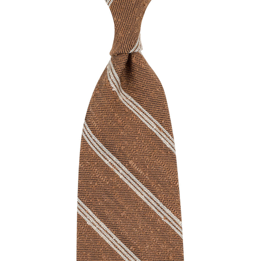 Triple Bar Soft Shantung Silk Tie - Beige - Hand-Rolled