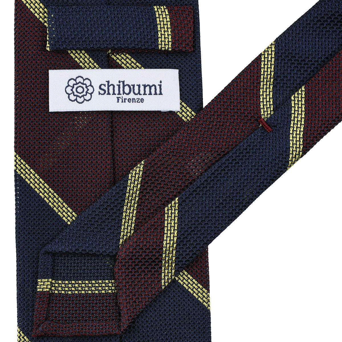 Striped Fina Grenadine Silk Tie - Navy / Burgundy / Yellow