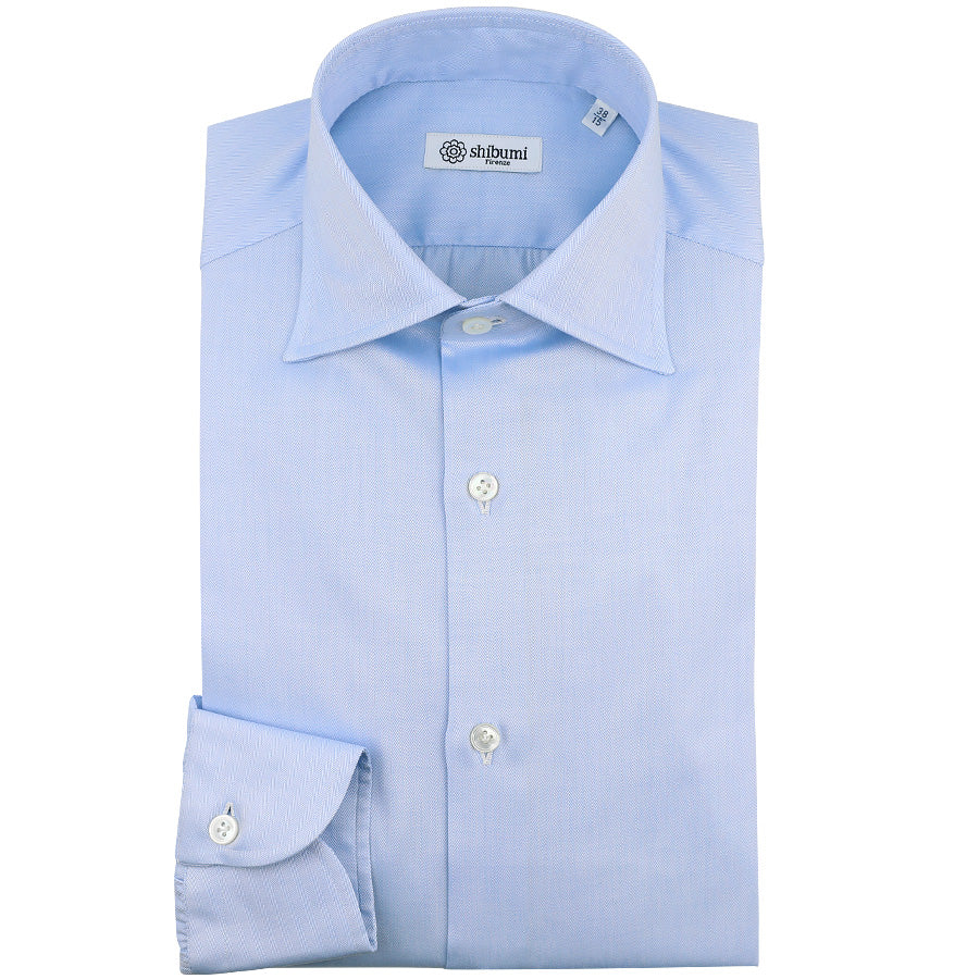 Twill Herringbone Semi Spread Shirt - Sky Blue - Regular Fit