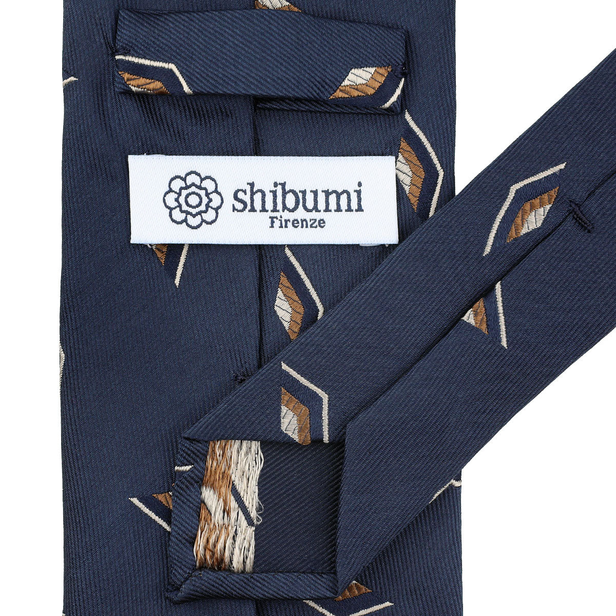 Geometrical Jacquard Silk Tie - Navy - Hand-Rolled