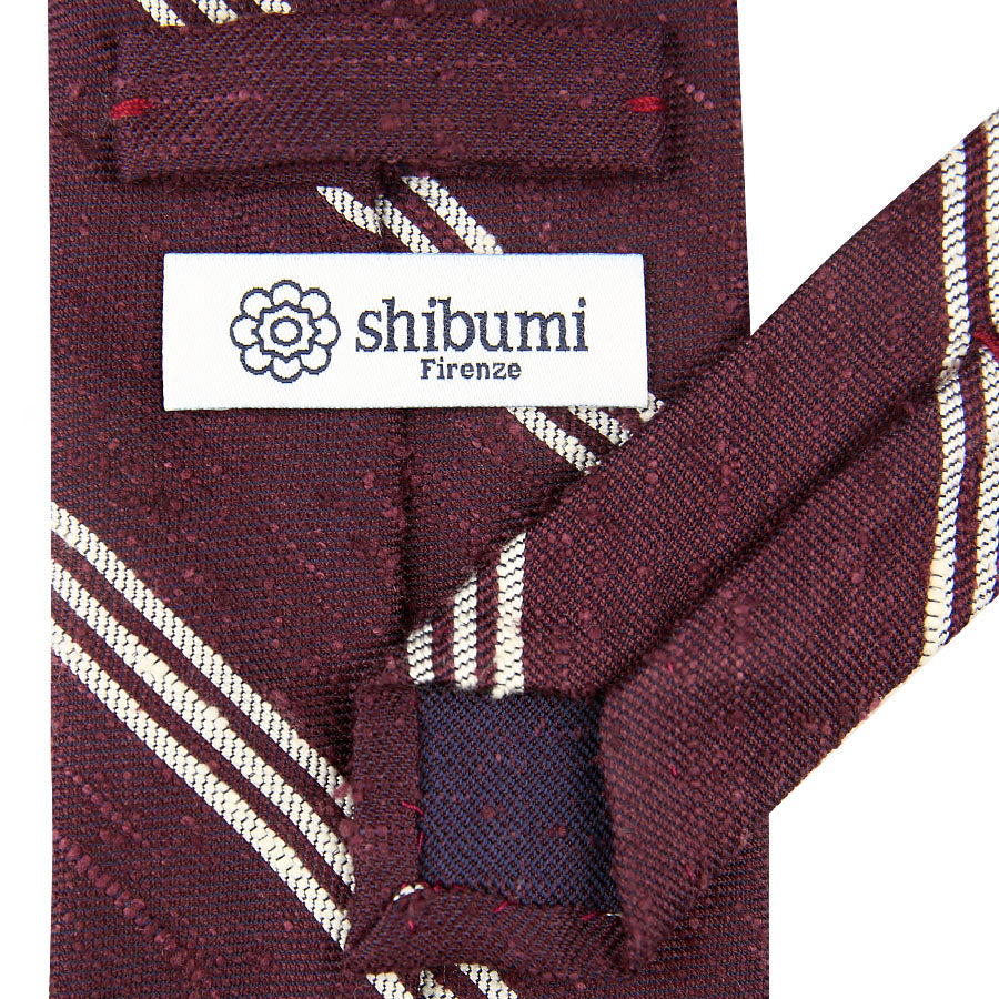 Triple Bar Soft Shantung Silk Tie - Burgundy - Hand-Rolled