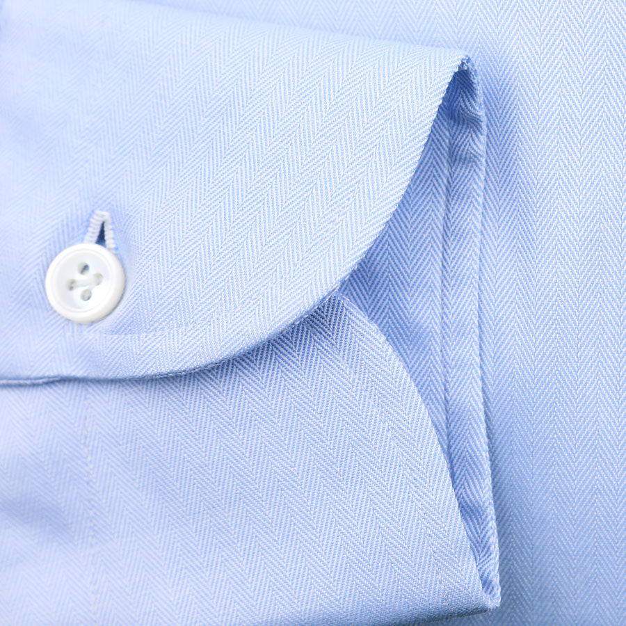Twill Herringbone Semi Spread Shirt - Sky Blue - Regular Fit
