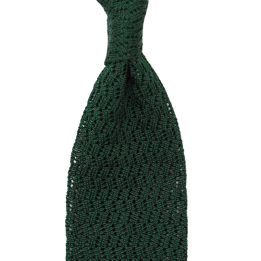 Zigzag Silk Knit Tie - Forest Green