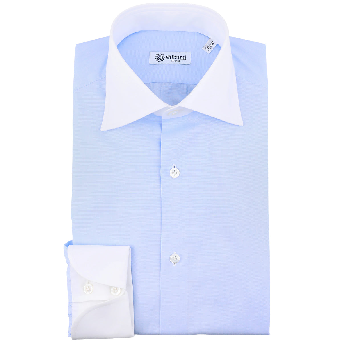 Poplin Semi Spread Shirt - Sky Blue / White - Contrast Collar w/ Cockt Shibumi Firenze Poplin Semi Spread Shirt - Sky Blue / White - Contrast Collar w/ Cockt Shibumi Firenze