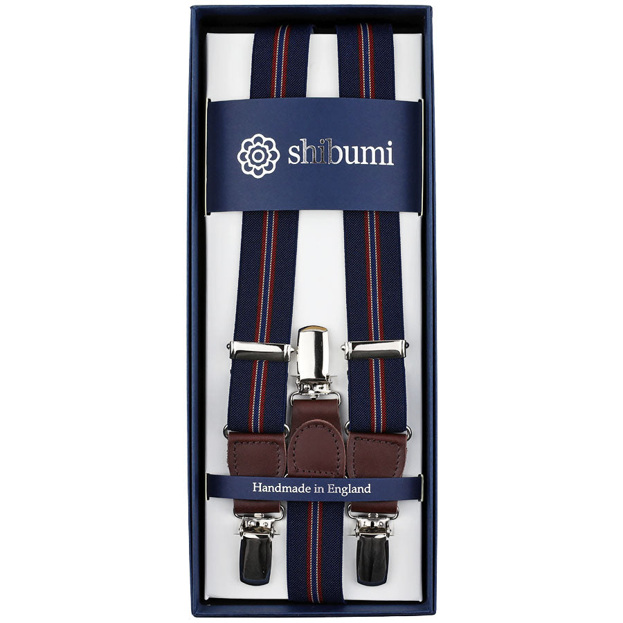 Elastic Barathea Clips Braces - Navy / Burgundy