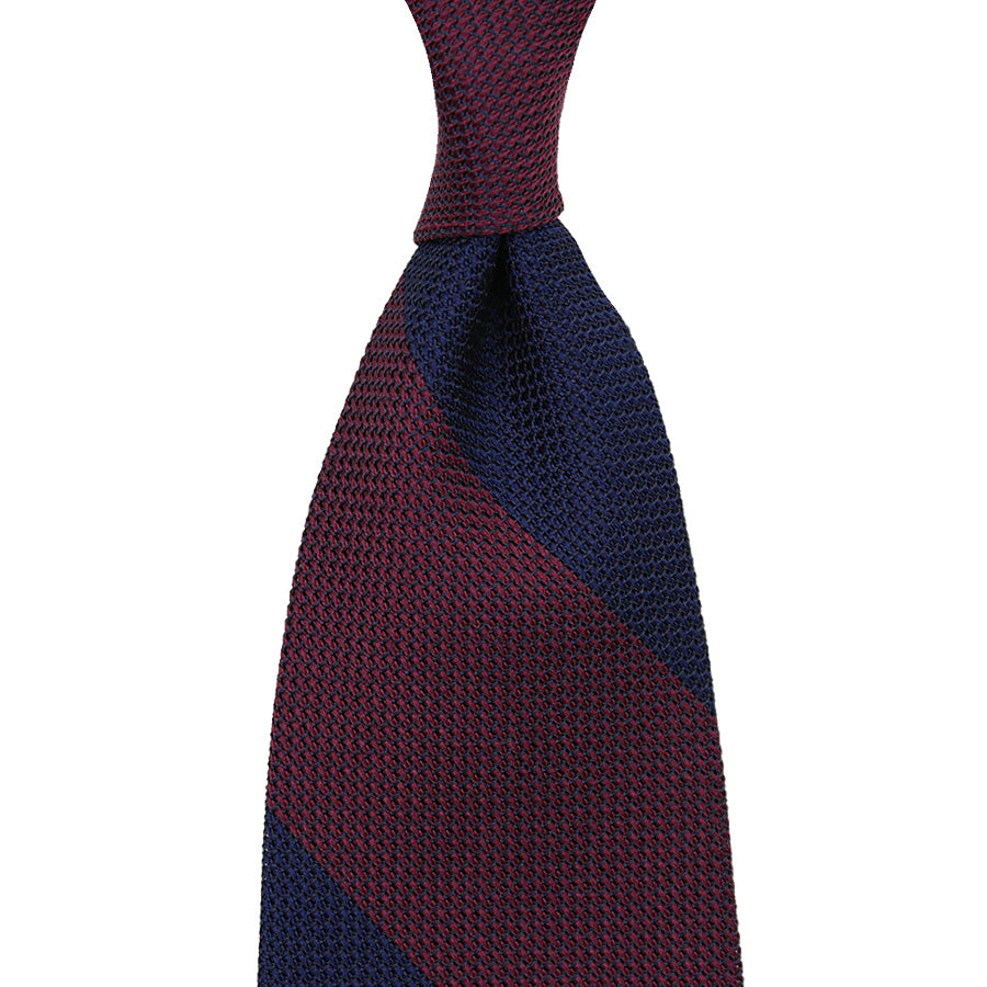 Block Stripe Grenadine / Garza Piccola Silk Tie - Navy / Burgundy