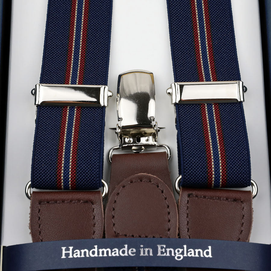 Elastic Barathea Clips Braces - Navy / Burgundy