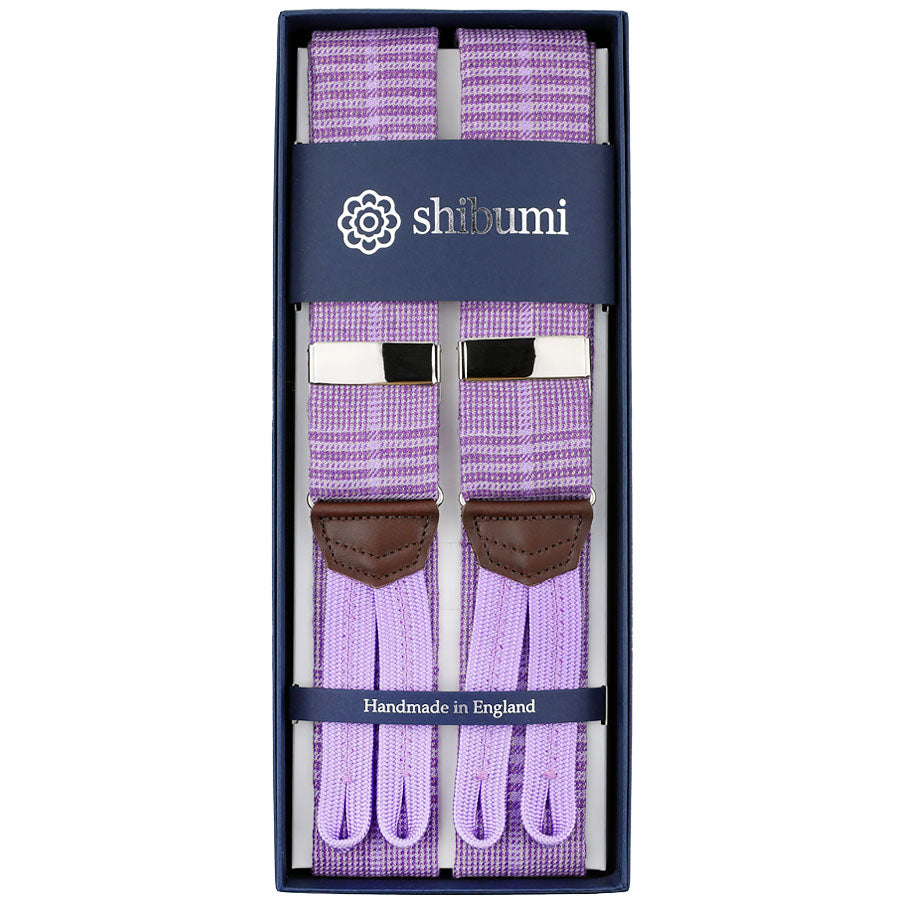 Maison Hellard Linen Braces -  Light Purple Glencheck