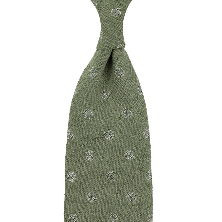 Shibumi-Flower Shantung Silk Tie - Olive - Hand-Rolled