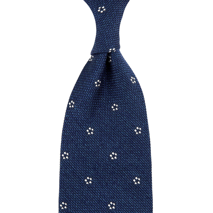 Floral Fina Grenadine Silk Tie - Blue Mottled - Hand-Rolled