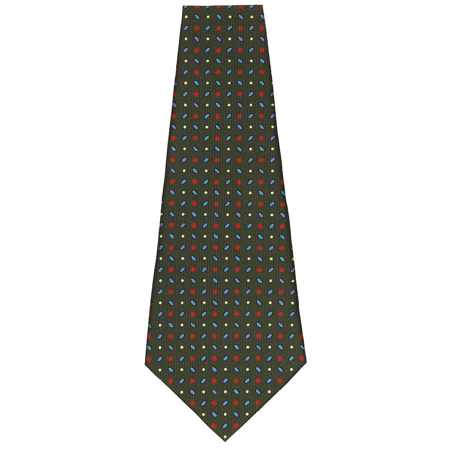 Geometrical Printed Silk Bespoke Tie - Dark Olive