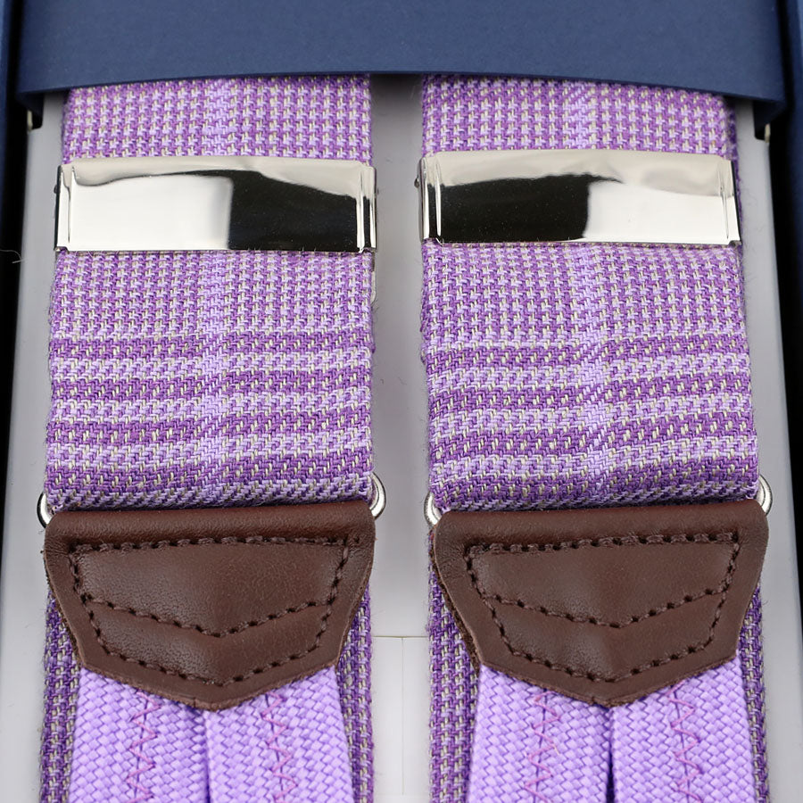 Maison Hellard Linen Braces -  Light Purple Glencheck