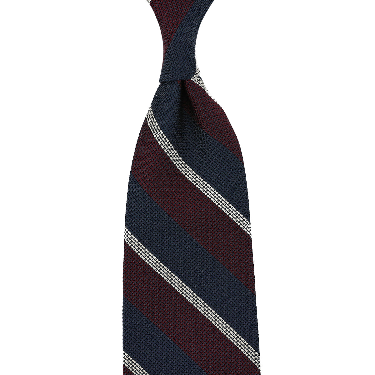 Striped Fina Grenadine Silk Tie - Navy / Burgundy / White