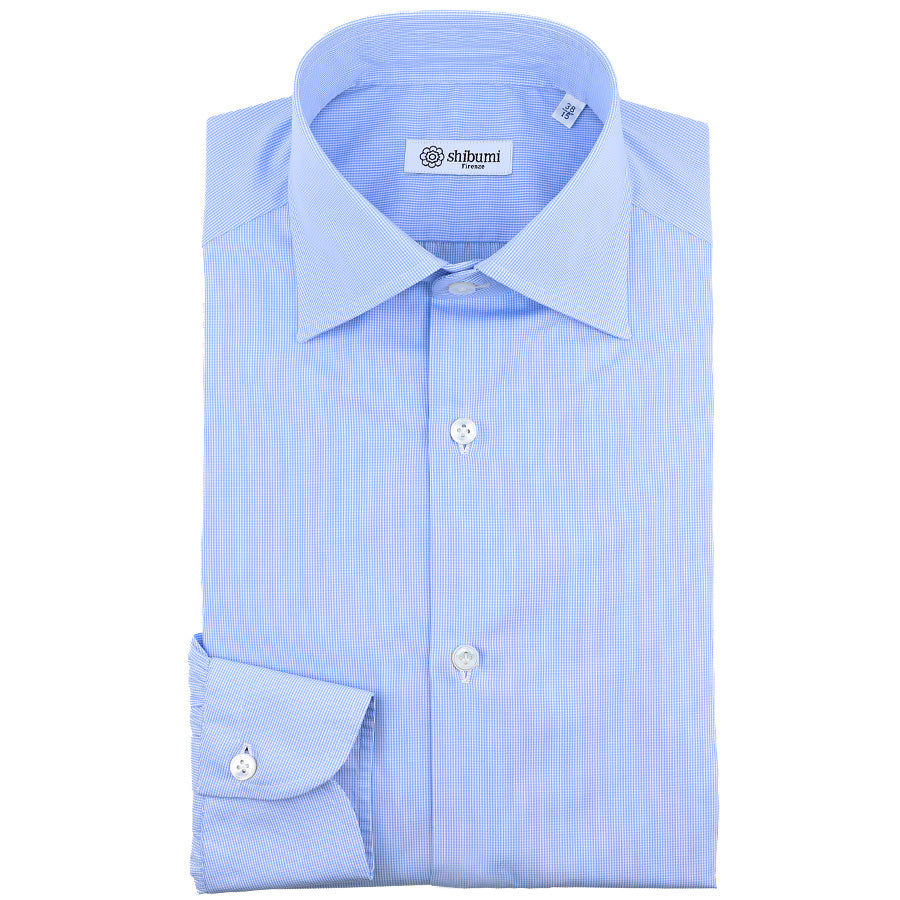 Poplin Houndstooth Semi Spread Shirt - Sky Blue - Regular Fit