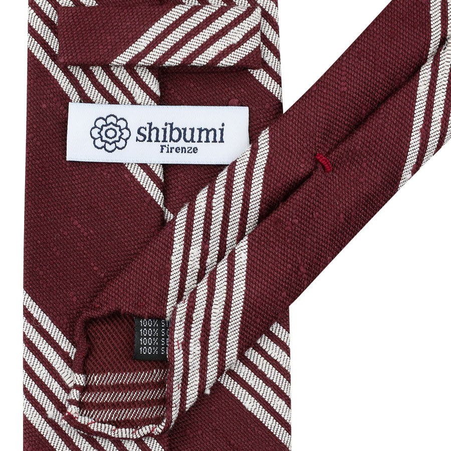Striped Soft Shantung Silk Tie - Burgundy / White - Hand-Rolled