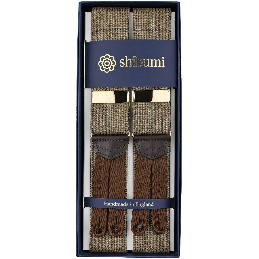 Maison Hellard Linen Braces -  Beige Glencheck