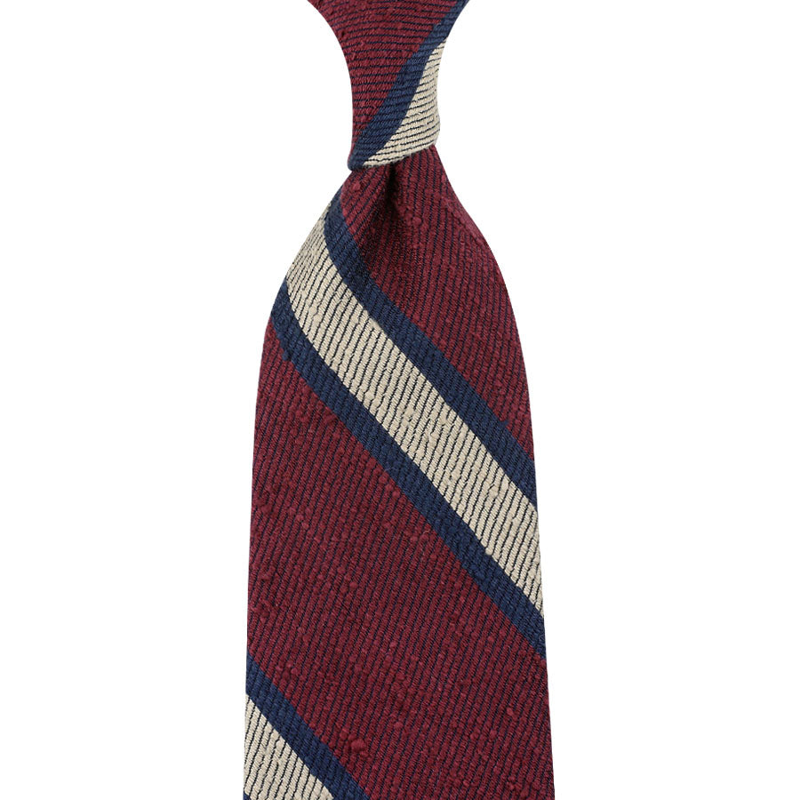 Striped Shantung Silk Tie - Burgundy - Hand-Rolled