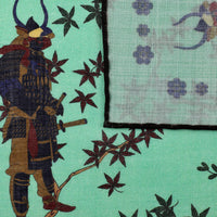 Samurai Motif Wool / Silk Pocket Square - Teal - 40x40cm