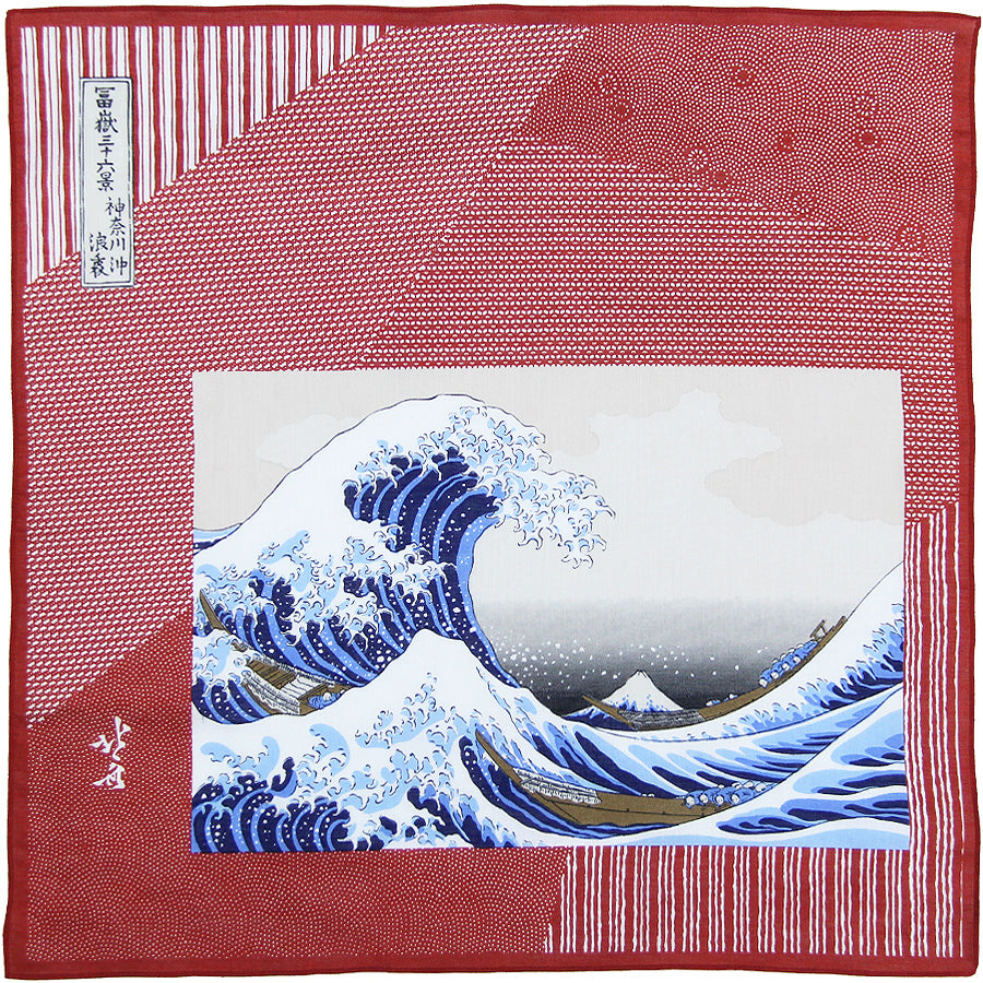 Ukiyo-e Cotton Handkerchief - Red I