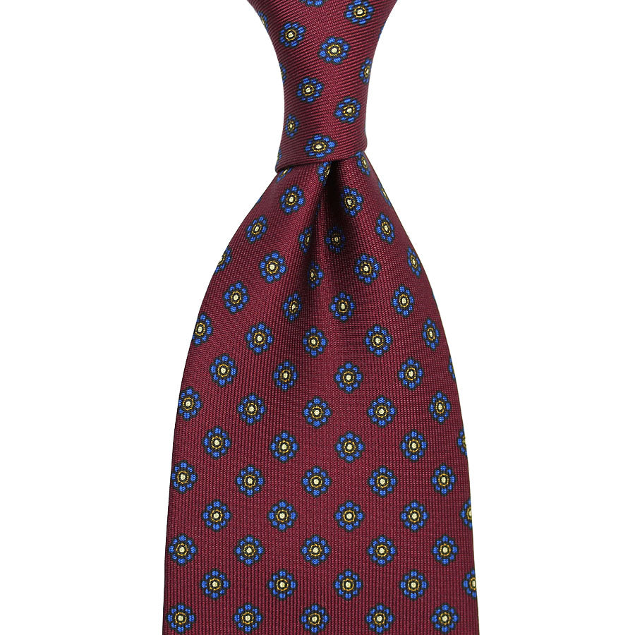 Shibumi-Flower Printed Silk Tie - Burgundy - Handrolled