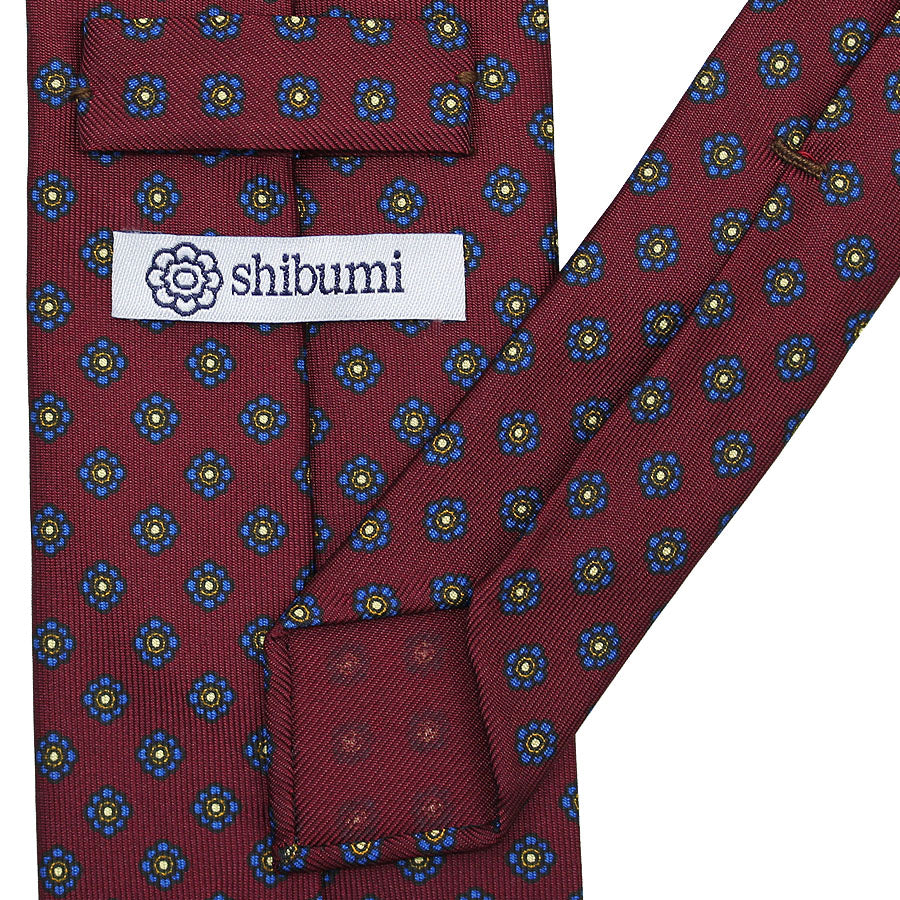 Shibumi-Flower Printed Silk Tie - Burgundy - Handrolled