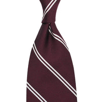 Double Bar Super Repp Stripe Silk Tie - Burgundy - Hand-Rolled