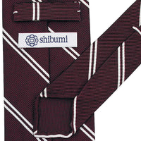 Double Bar Super Repp Stripe Silk Tie - Burgundy - Hand-Rolled