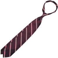Double Bar Super Repp Stripe Silk Tie - Burgundy - Hand-Rolled