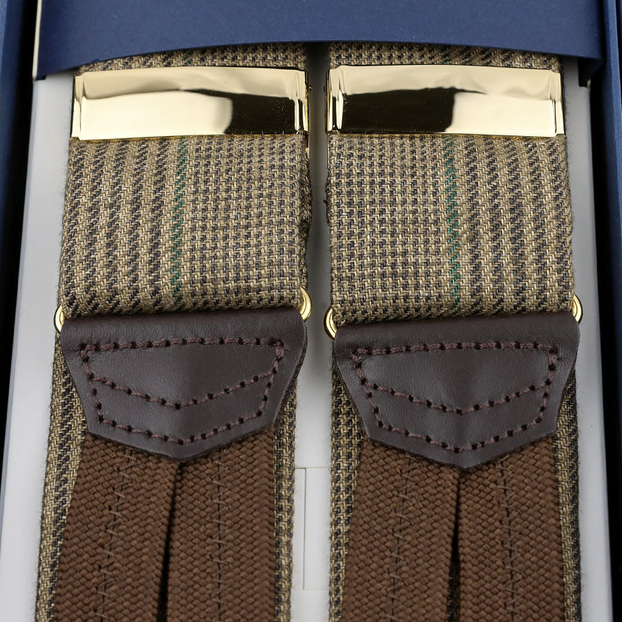 Maison Hellard Linen Braces -  Beige Glencheck