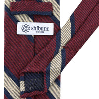 Striped Shantung Silk Tie - Burgundy - Hand-Rolled